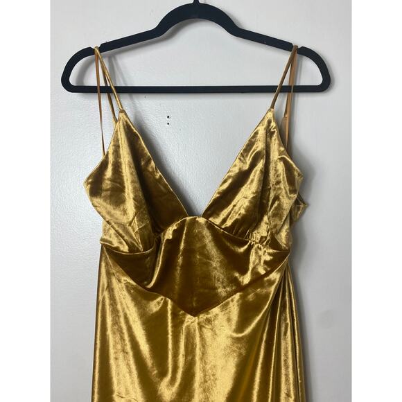 BARDOT DRESS XL MAXI CAPRI SLIP LONG GOWN VELVET VELOUR GOLD MARIGOLD OPEN BACK2 - Picture 7 of 15